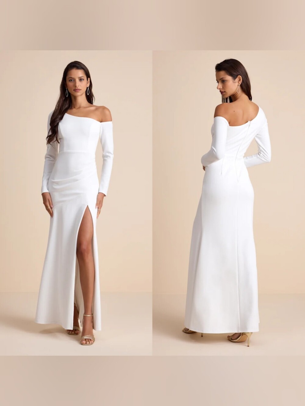 Lulus Elegant Sensation White Asymmetrical Pleated Maxi Dress L Wedding Party